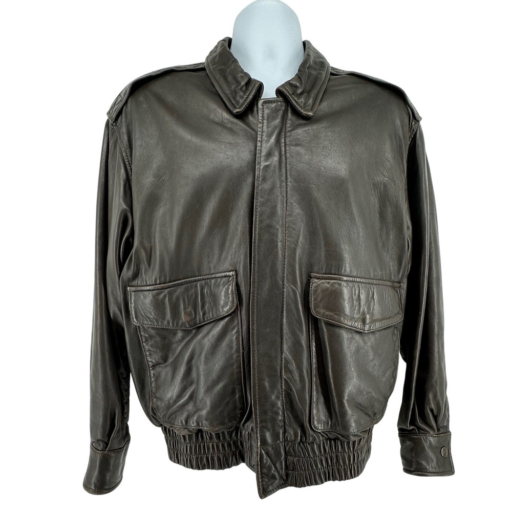 Sawyer of Napa Sport Brown Leather Bomber Jacket Retro Flight Mens Size S